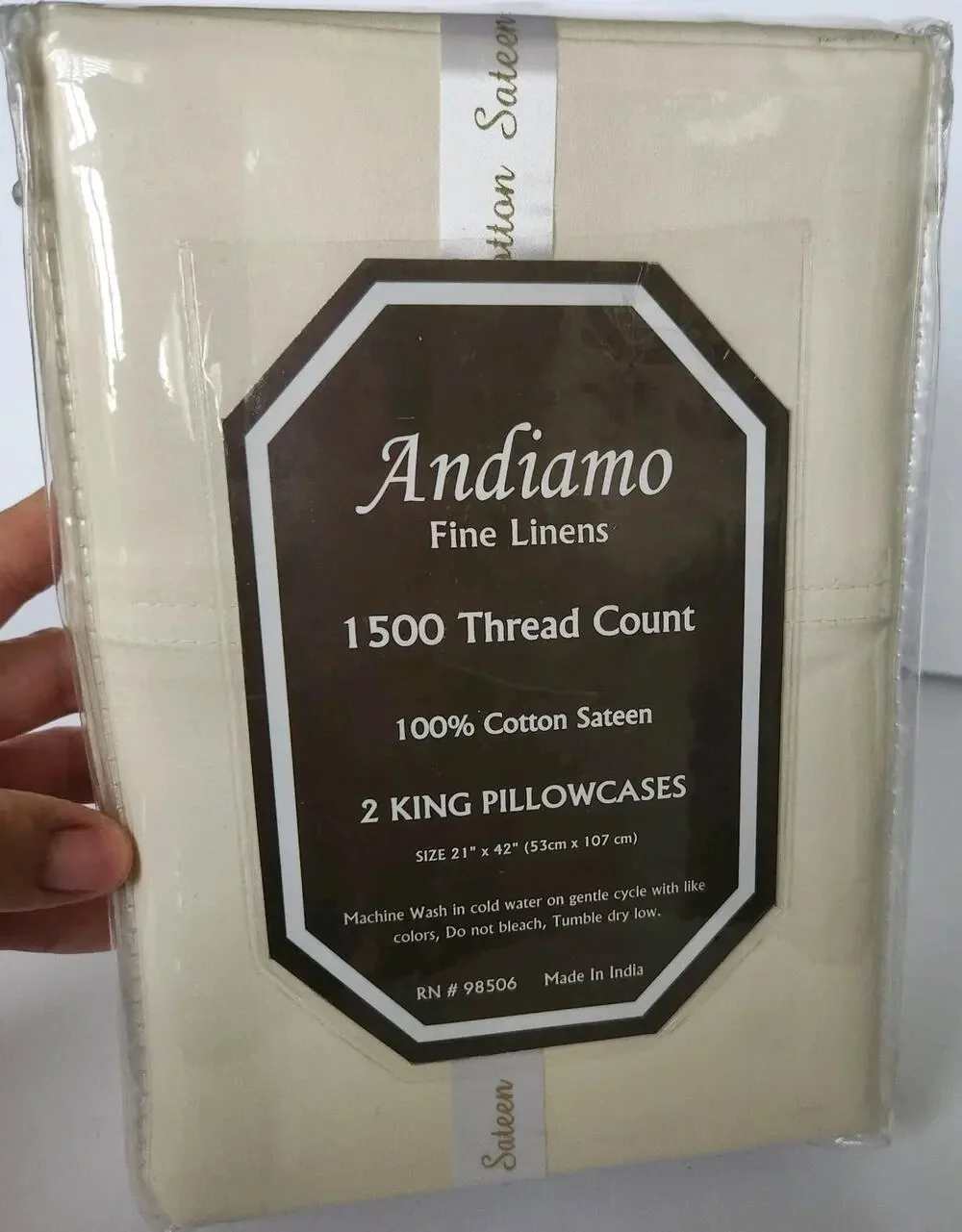 1500 Thread Count Luxury Egyptian Cotton Sateen 2 King Pillowcases NOS Ivory